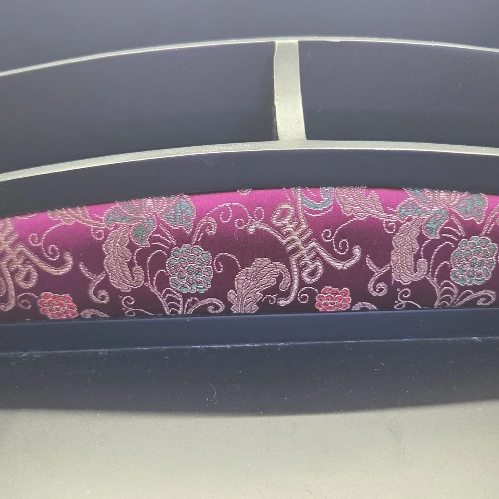 Vintage Asian Style EHI Black Desk Organizer Purple Brocade Fabric Drawer...